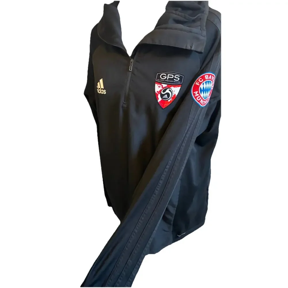 Adidas GPS Soccer FC BAYERN MUNCHEN 1/4 Zip Hoodie Mens M Black ClimaWarm Baggy